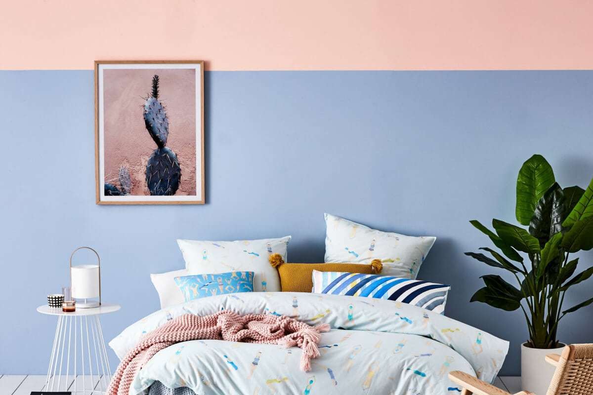 adairs-spring-bedding-paint-effects-pink-and-blue-wall-pantone-blue-and-pink