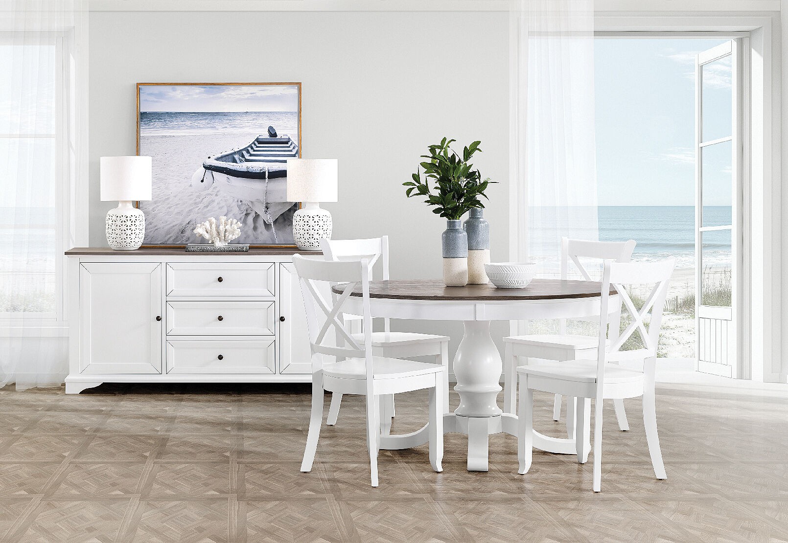 amart furniture white dining suite and buffet hamptons style