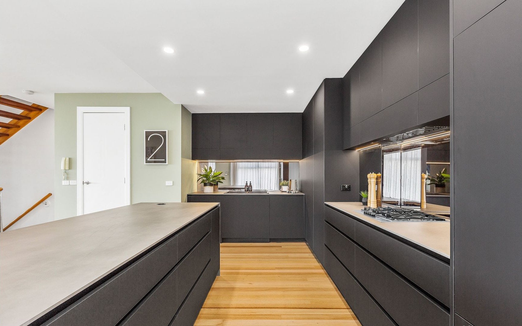 black laminex kitchen cabinets industrial kitchen with concrete benchtops