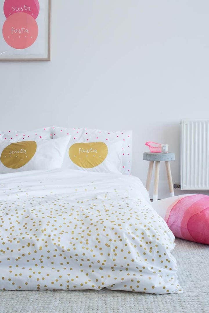 Girly Bedroom Ideas - Gold Polka Dot Bedding in Girls Room - Pink Polka Dot Pillow