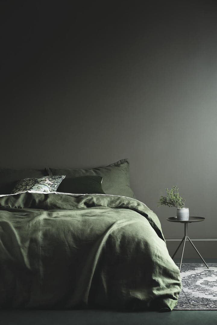 green feature wall in bedroom with green bedding from haymes paint
