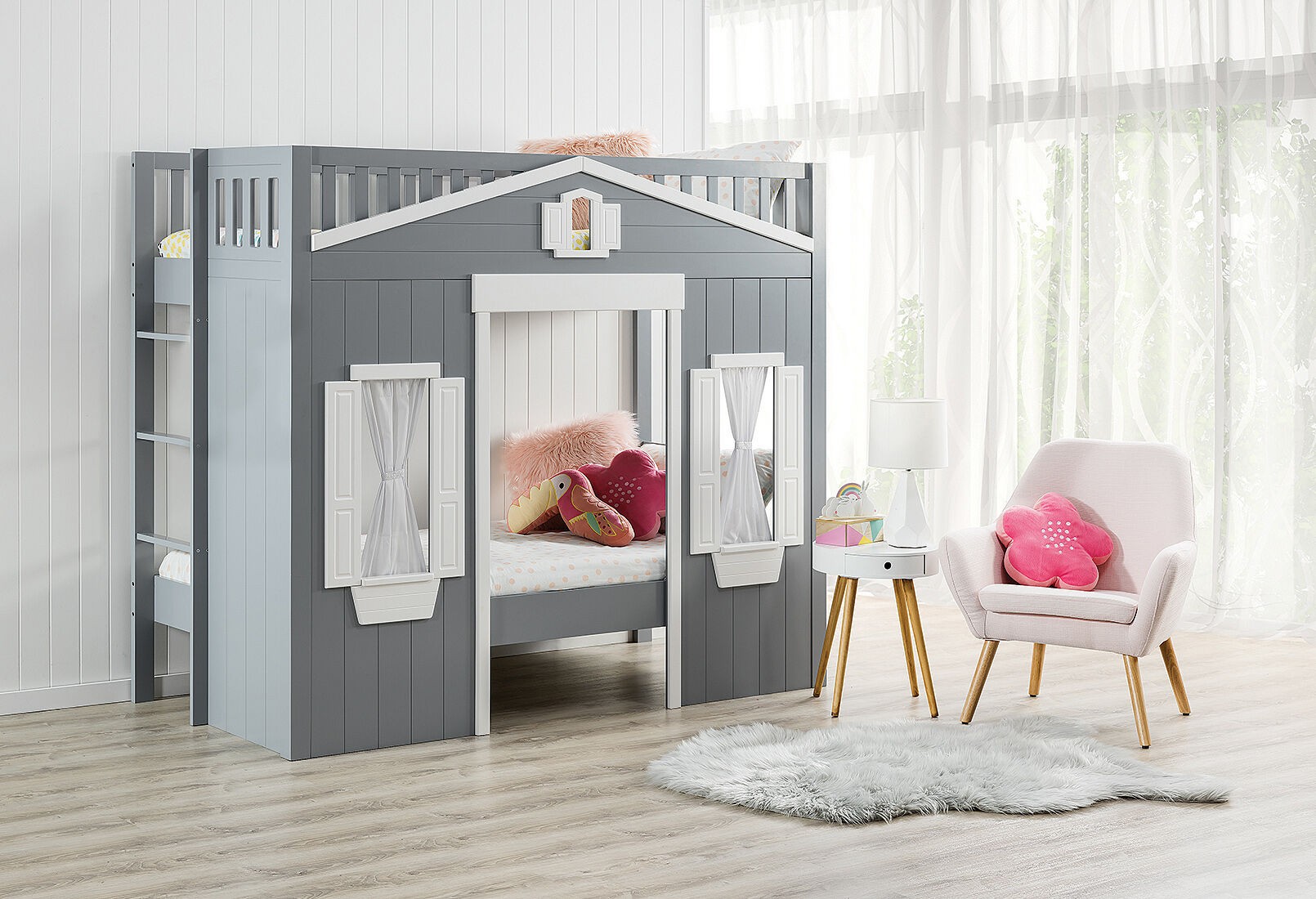 hillside loft bunk bed for kids room grey house frame design