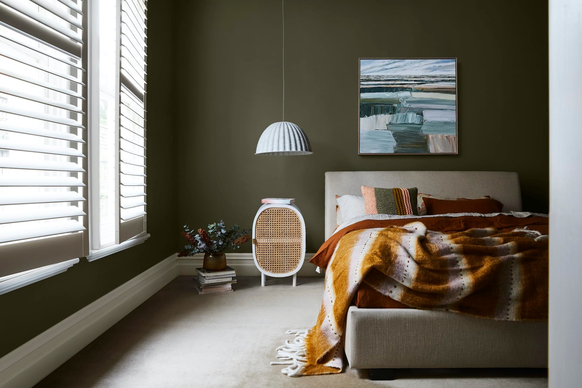home colour trends for 2021 dark green bedroom walls dulux nourish colour palette