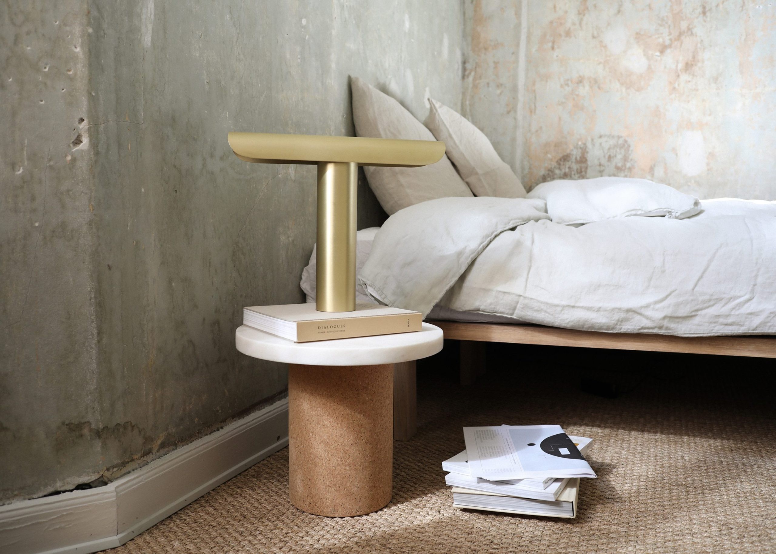 ignant brushed brass t lamp in industrial mens bedroom