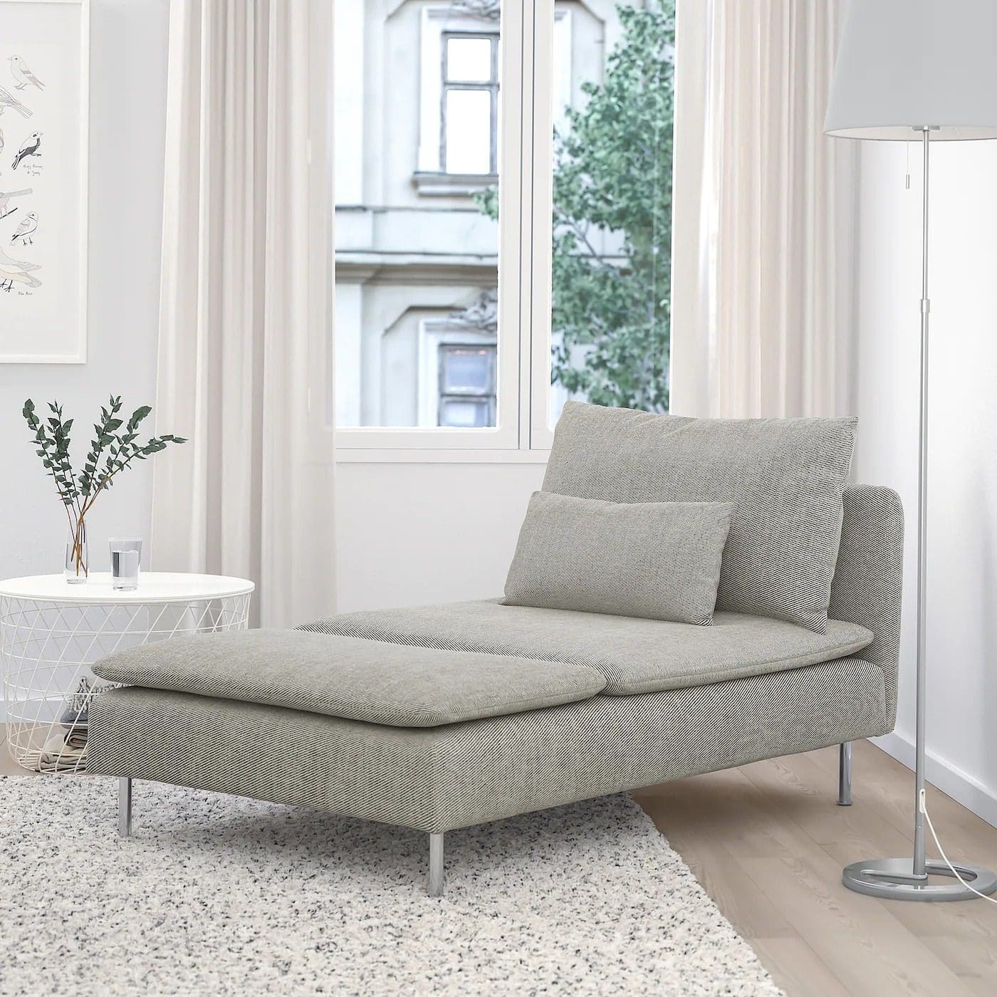 ikea soderham fabric chaise lounge chair in light grey fabric