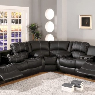 large black leather sectional sofa with recliners
