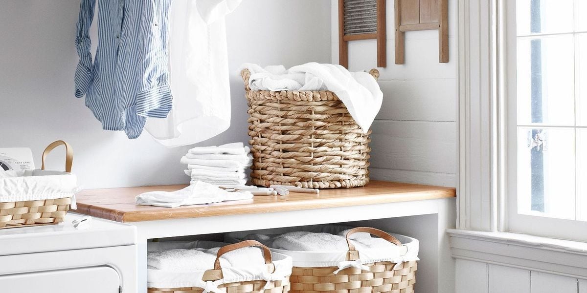 laundry room basket organisation white and oak laundry room design