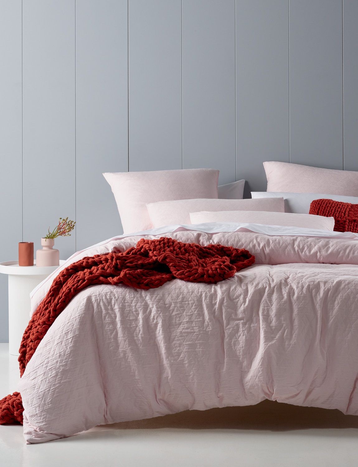 lorraine lea shani quilt cover set in pink with burnt orange throw