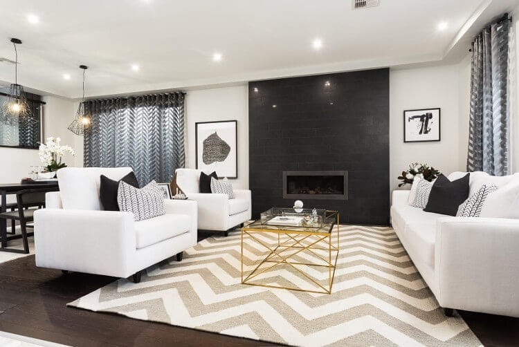 Metricon Homes - Black Label Interior Design Scheme - Chevron rug in living room