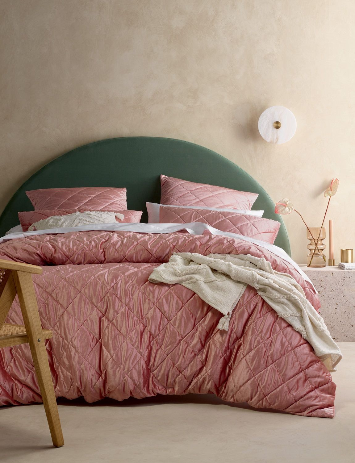 pink velvet quilted bedding set lorraine lea