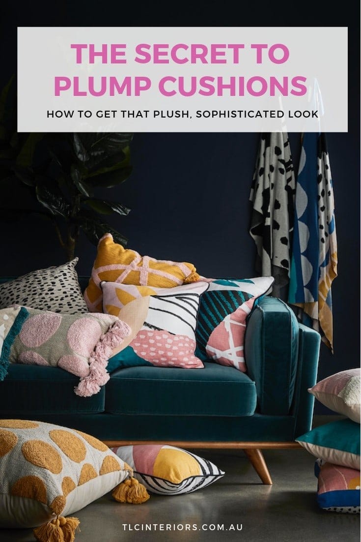 plush cushion inserts in cushion covers on sofa