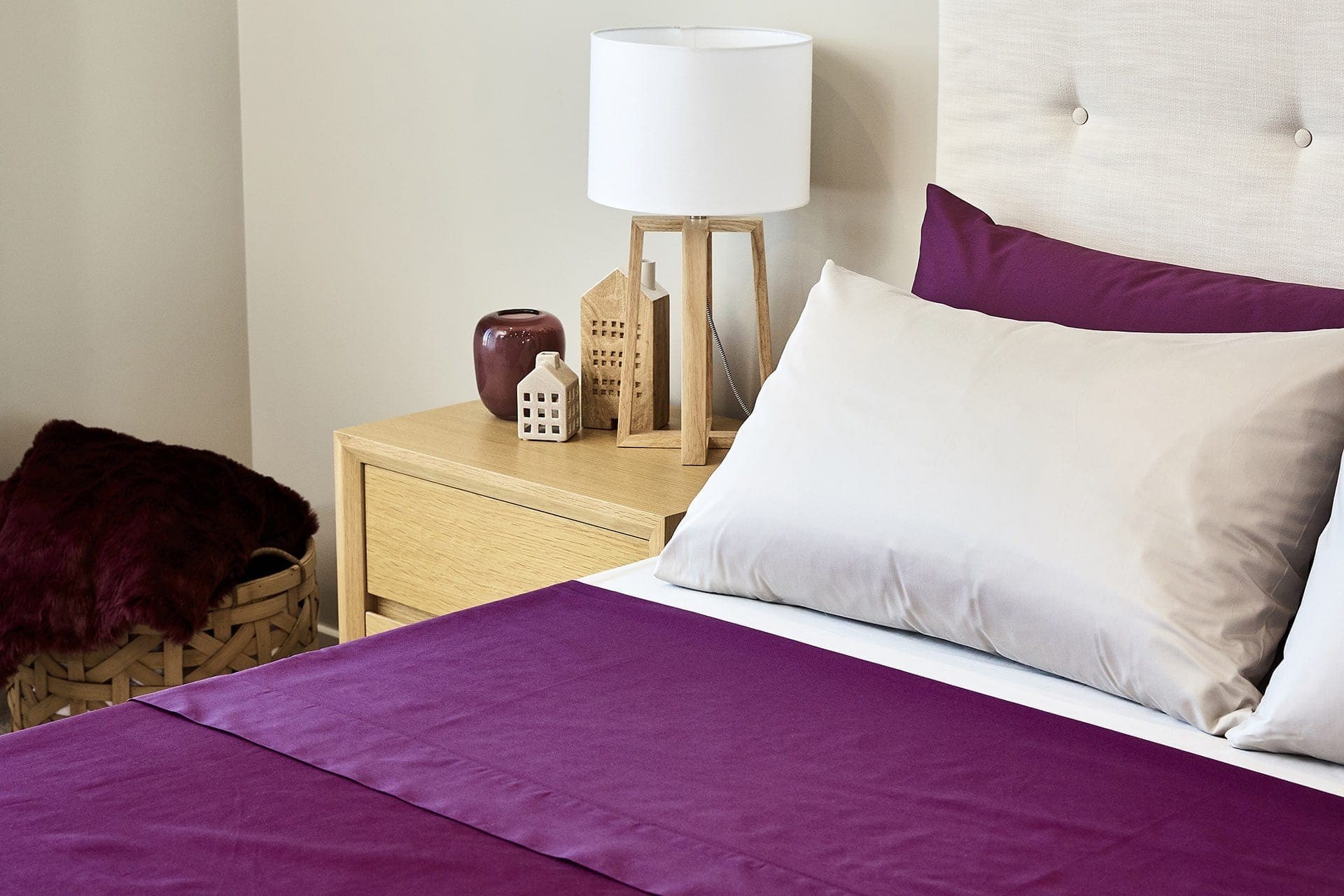 premium percale sheet set from lorraine lea in purple