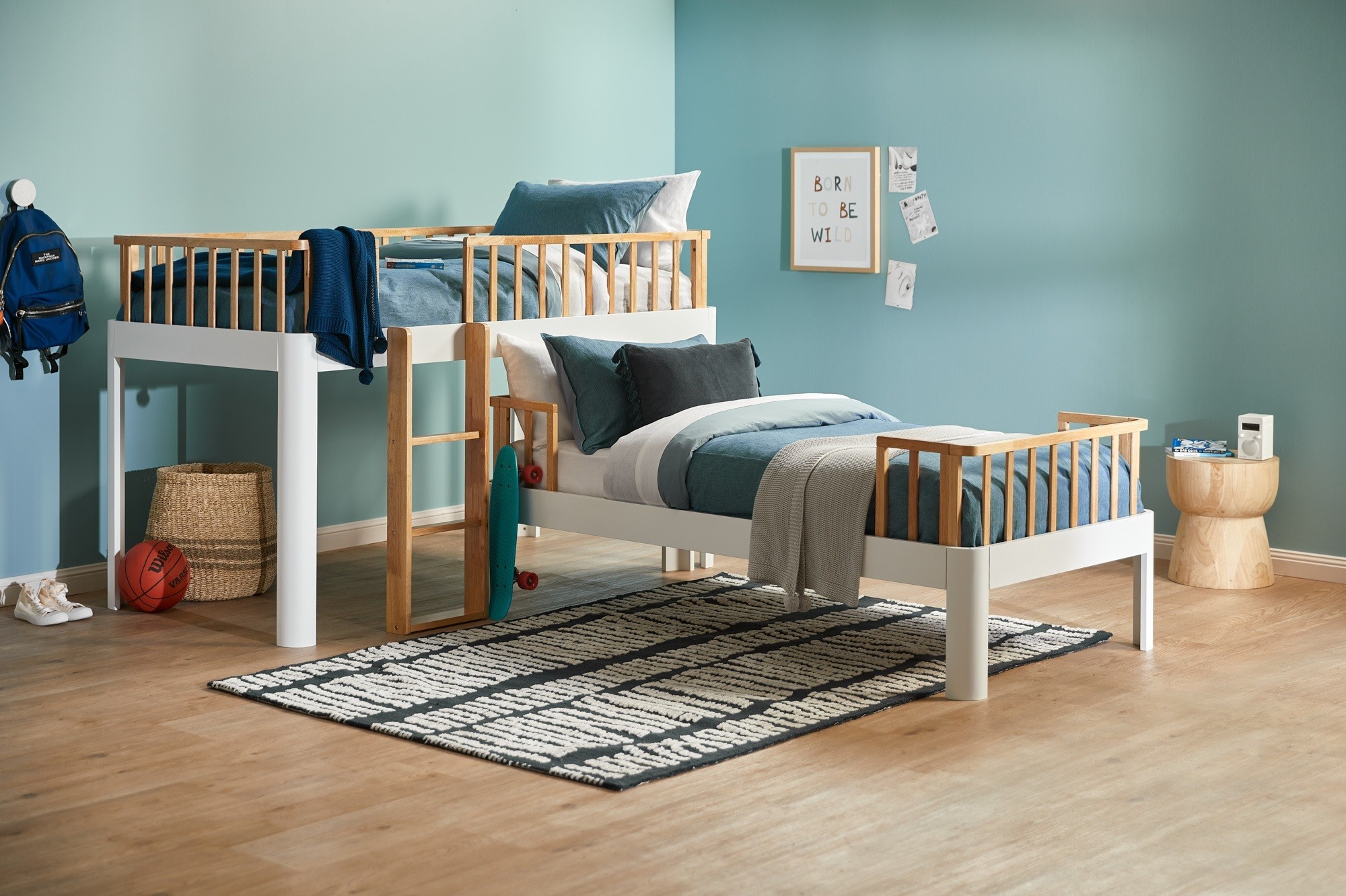 preston convertible bunk bed oak and white with ladder