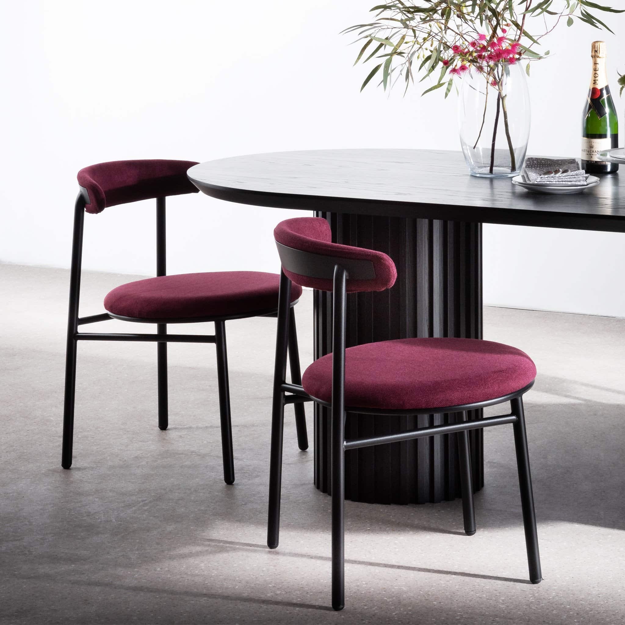 purple velvet dining chairs with black metal legs interior secrets modern luxe dining room