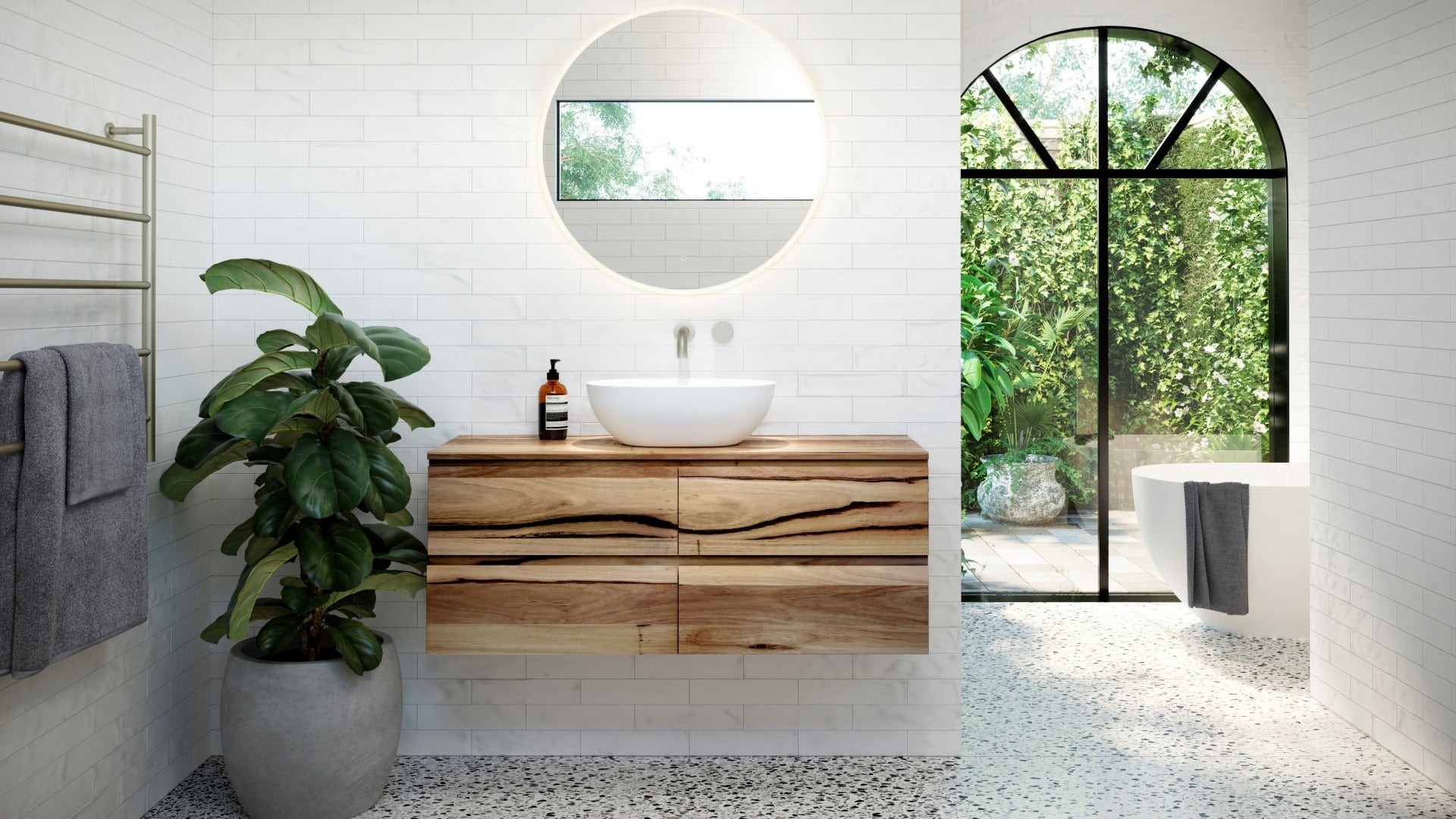 reece bathrooms Kado Arc Timber Twin Drawer Vanity with Timber Top