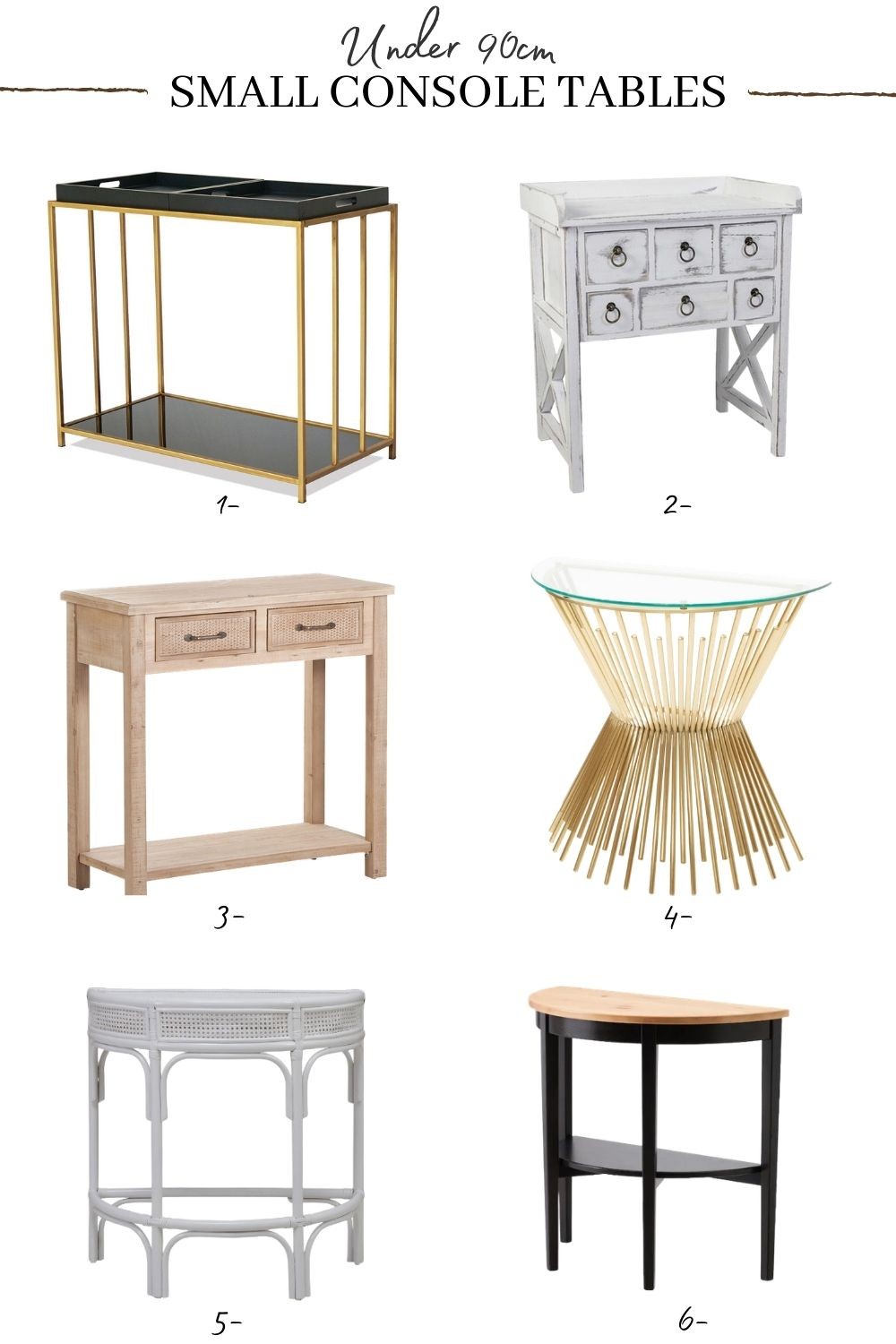 small console tables under 90cm for entry or hallway