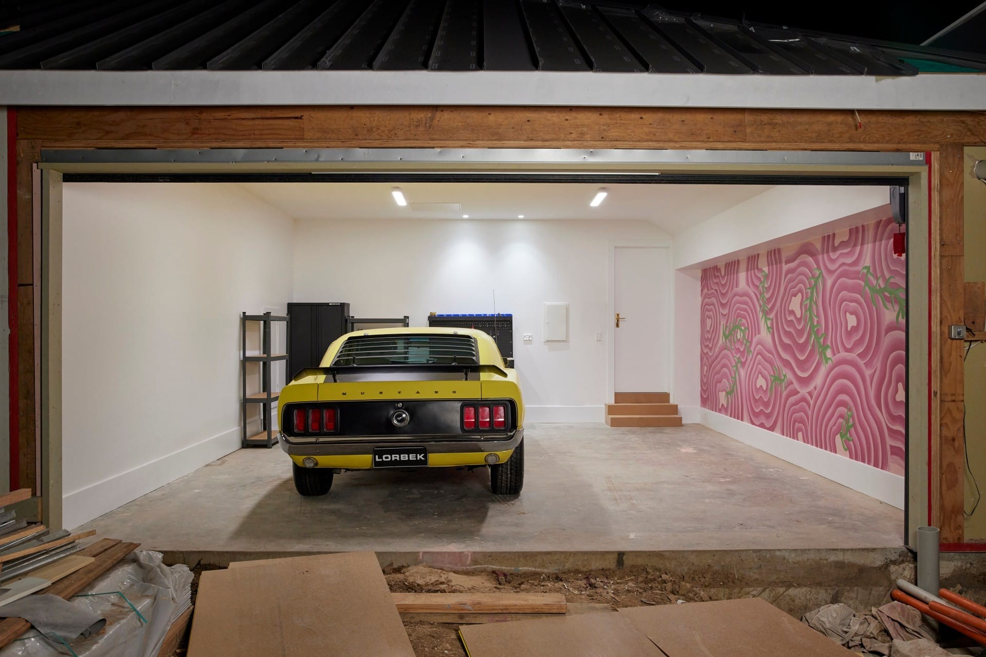 the block 2021 mitch and mark garage pink wallpaper mural