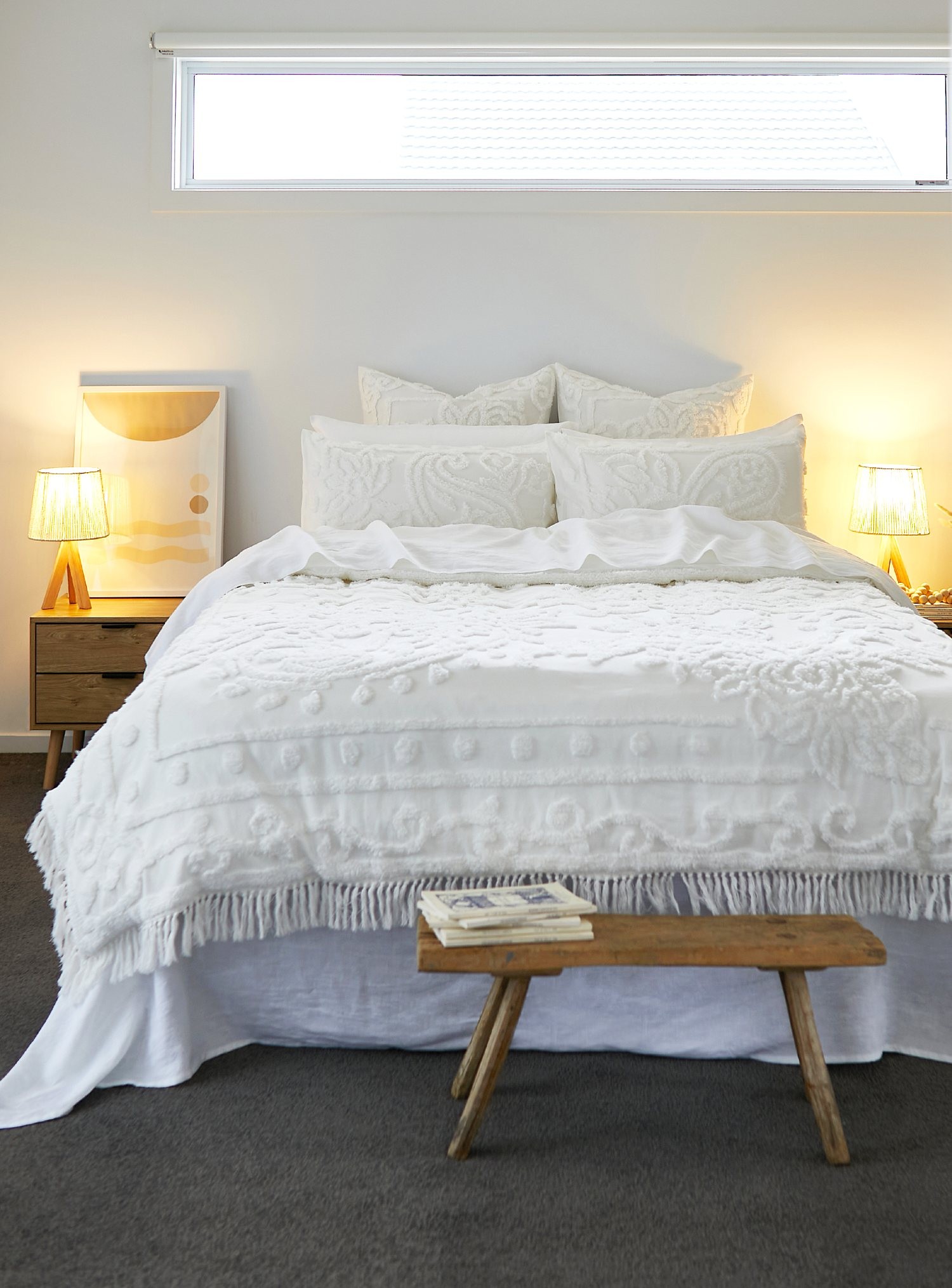 white boho bedroom with white tassel quilt cover set lorrain lea